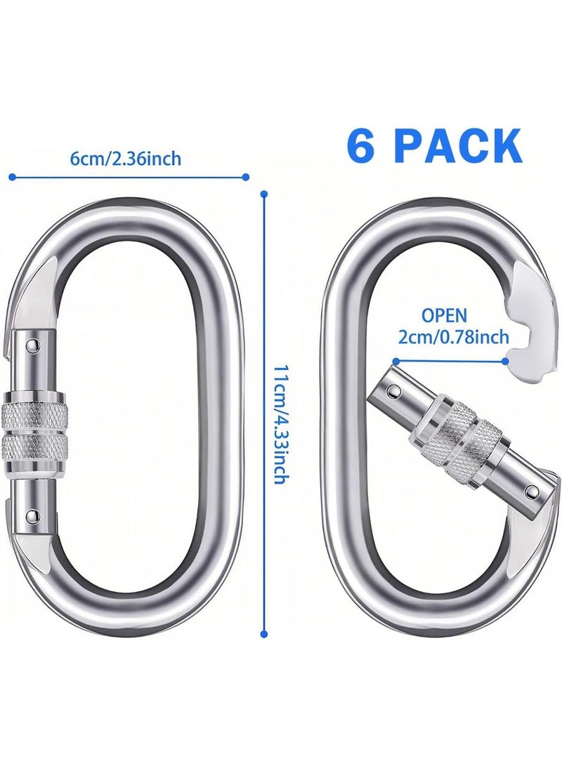 JCD 6 Pack 11cm Heavy Duty Oval Carabiner Clips with Screw Lock, Alloy Steel Galvanized Snap Hooks for Climbing, Camping, Hiking - Image 2