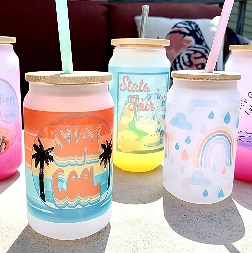 ABBSH Sublimation Glass Cups With Bamboo Lids And Straws, Frosted Sublimation Glass With Bamboo Lid 16OZ，Sublimation Beer Can Glass, Sublimation Frosted Glass Tumbler Blanks 12Pack - Image 3