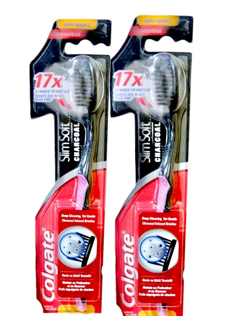 كولجيت فرشاة أسنان كولجيت سليم سوفت بالفحم 2 قطعة