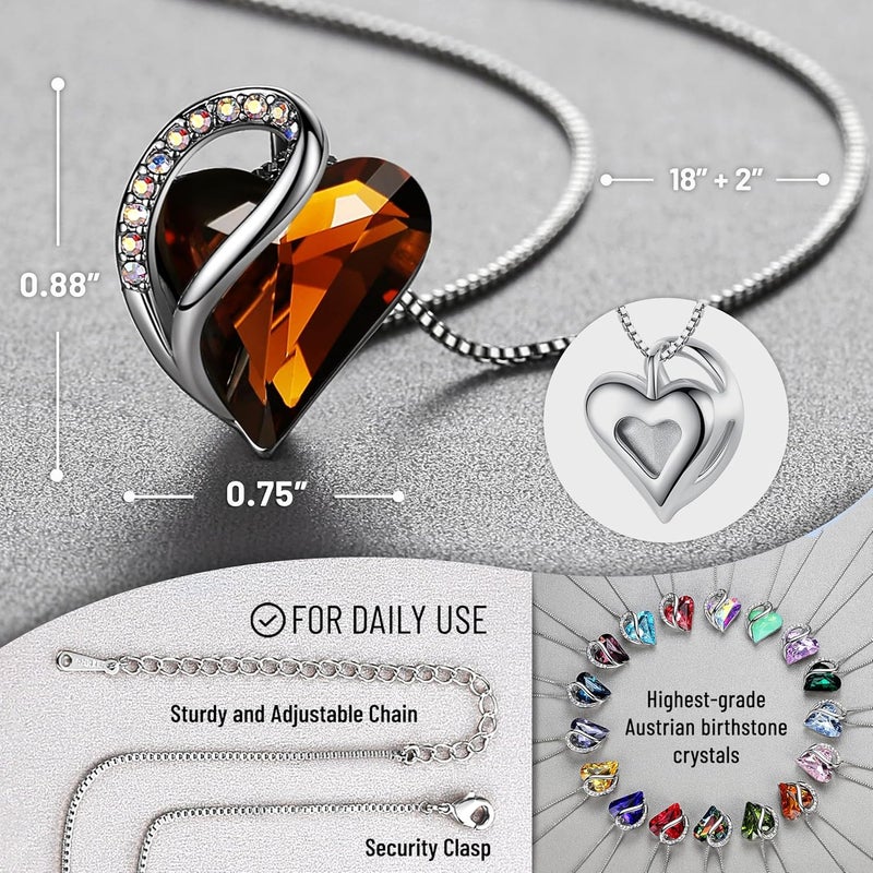 Leafael Valentine's Day Gift Necklaces for Women, Infinity Love Birthstone Heart Crystal Pendant, Birthday Anniversary Jewelry for Wife, Mom, and Her, Silver Plated, 18" + 2" Adjustable Chain - Image 3