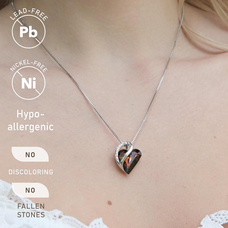 Leafael Valentine's Day Gift Necklaces for Women, Infinity Love Birthstone Heart Crystal Pendant, Birthday Anniversary Jewelry for Wife, Mom, and Her, Silver Plated, 18" + 2" Adjustable Chain - Image 2