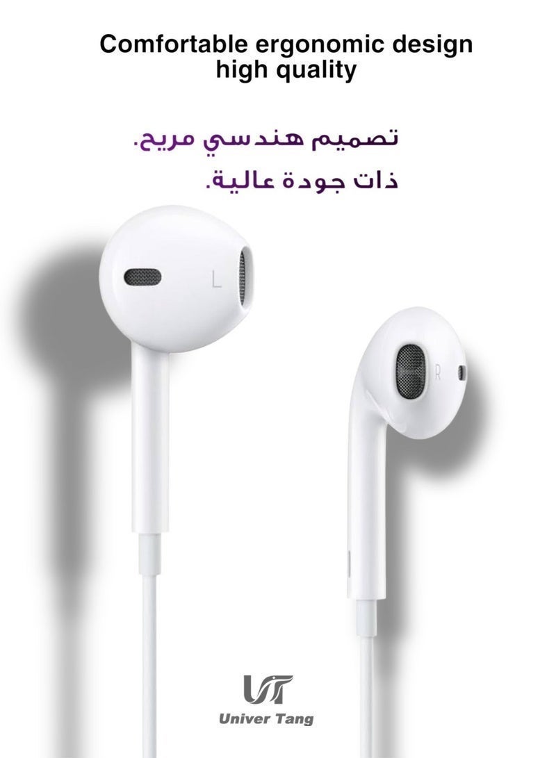 Univer Tang Wired Earphones for iPhone Lightning Headphones MFi Certified with Microphone & Volume Control Compatible with iPhone 14 13 12 11 XR XS X 8 7 SE iPad – White - Image 3