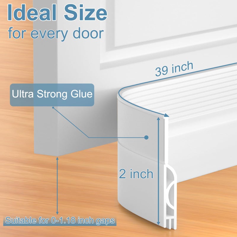 Beoguy Door Draft Stopper, Adjustable Door Sweep for Bottom of Door, Under Door Gap Filler for Exterior & Interior Doors, Door Weather Stripping Blocks Noise and Cold Air (39Inch, White) - Image 5