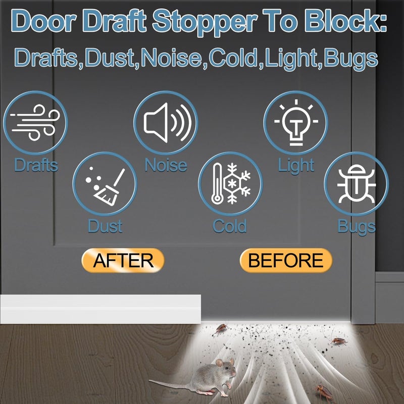 Beoguy Door Draft Stopper, Adjustable Door Sweep for Bottom of Door, Under Door Gap Filler for Exterior & Interior Doors, Door Weather Stripping Blocks Noise and Cold Air (39Inch, White) - Image 2