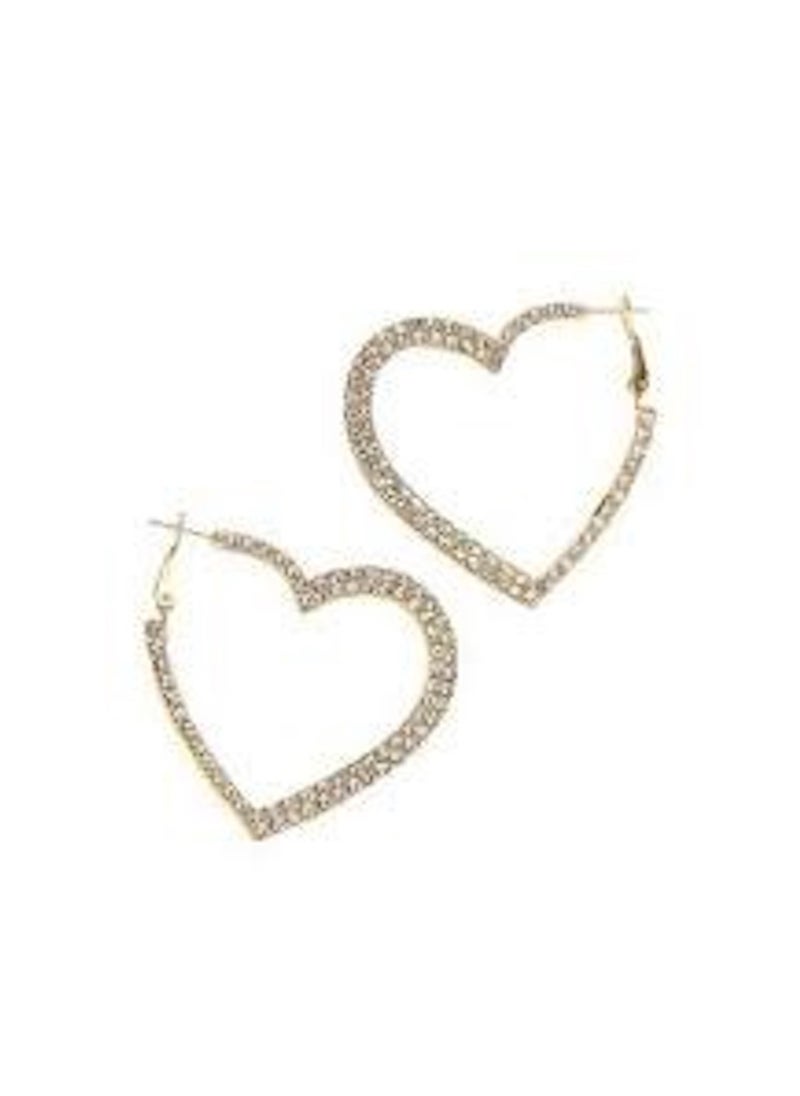 Huitich Gold Colour Tone Heart-Shaped Hoop Earrings with Crystal Embellishments  - Image 1