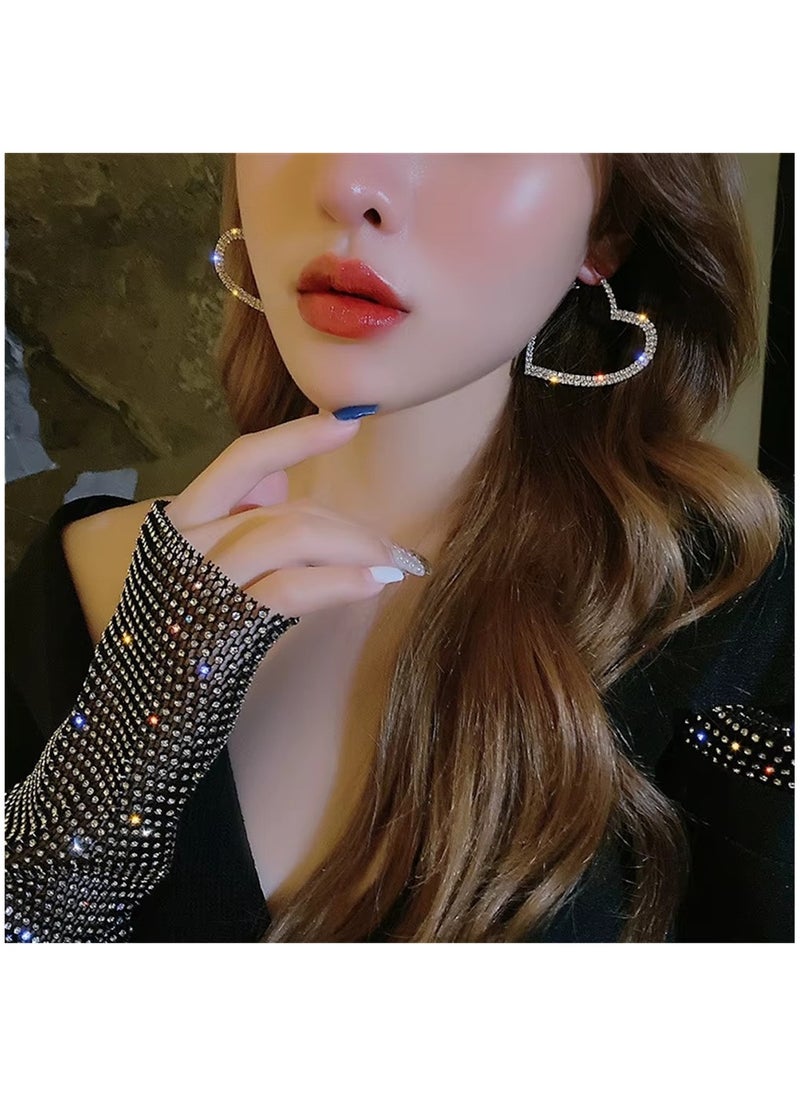Huitich Gold Colour Tone Heart-Shaped Hoop Earrings with Crystal Embellishments  - Image 4