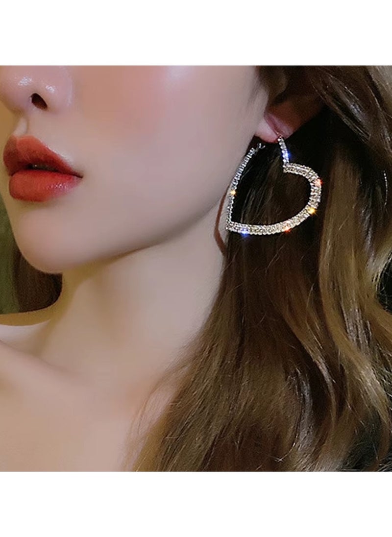 Huitich Gold Colour Tone Heart-Shaped Hoop Earrings with Crystal Embellishments  - Image 3