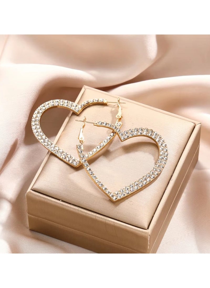 Huitich Gold Colour Tone Heart-Shaped Hoop Earrings with Crystal Embellishments  - Image 2