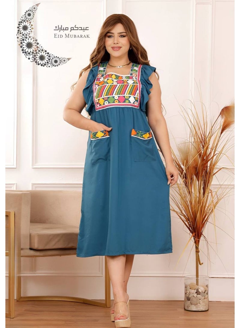 LINA FASHION A jalabiya made of the finest types of cool cotton with luxurious embroidery and front pockets.  - Image 1