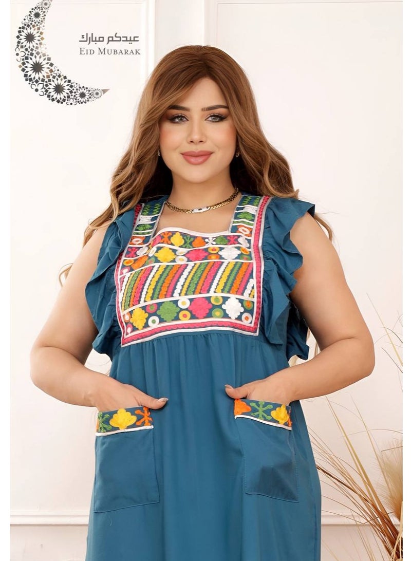 LINA FASHION A jalabiya made of the finest types of cool cotton with luxurious embroidery and front pockets.  - Image 3