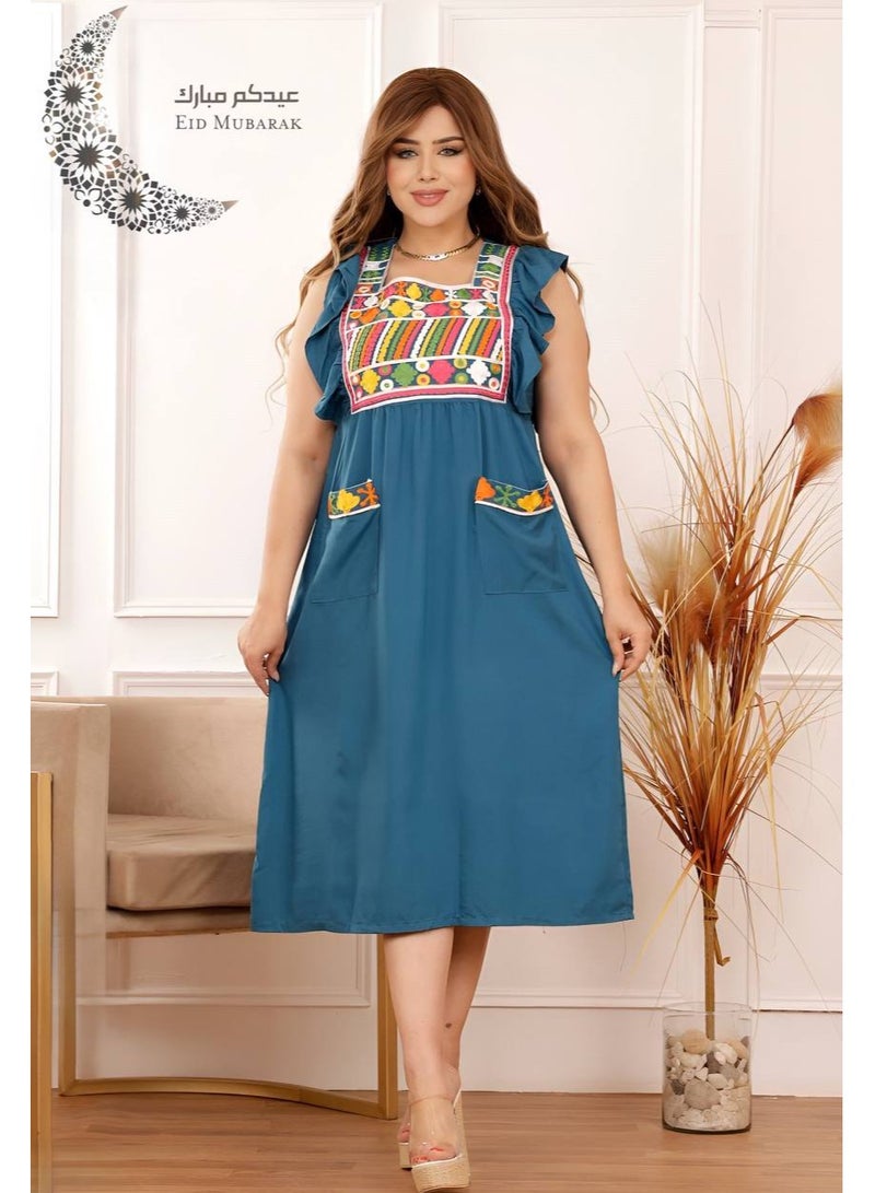 LINA FASHION A jalabiya made of the finest types of cool cotton with luxurious embroidery and front pockets.  - Image 2