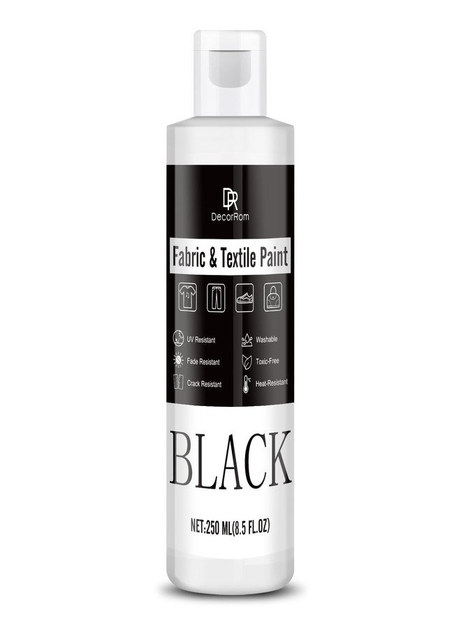 DecorRom Black Fabric Paint - 8.5 oz Permanent, Non-Toxic Textile Paint for Clothes, DIY Fabric Painting on T-shirts, Shoes, Leather, Jeans, Bags, Canvas - Image 1