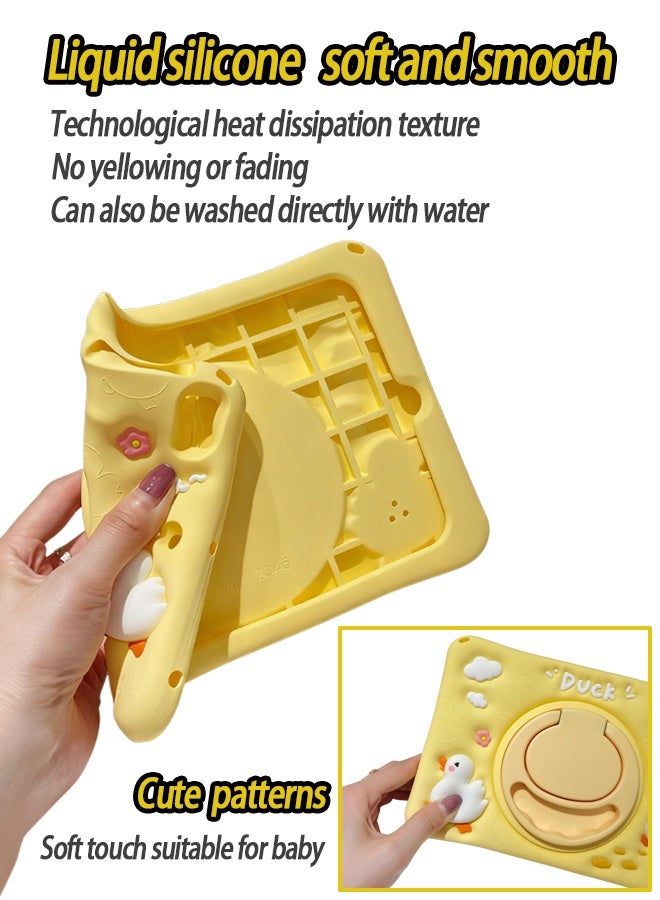 غطاء iPad للأطفال مقاوم للسقوط، جراب iPad من الجيل الحادي عشر/iPad من الجيل العاشر على شكل بطة، غطاء لوحي للأطفال من إسفنج EVA خالٍ من مادة BPA مع حزام حقيبة مدرسية مجاني + واقي شاشة مضاد للتوهج + مقبض متعدد 3 في 1 (مقبض/حامل/درج أقلام) - أصفر - Image 4