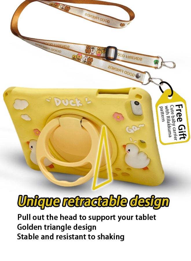 غطاء iPad للأطفال مقاوم للسقوط، جراب iPad من الجيل الحادي عشر/iPad من الجيل العاشر على شكل بطة، غطاء لوحي للأطفال من إسفنج EVA خالٍ من مادة BPA مع حزام حقيبة مدرسية مجاني + واقي شاشة مضاد للتوهج + مقبض متعدد 3 في 1 (مقبض/حامل/درج أقلام) - أصفر - Image 3