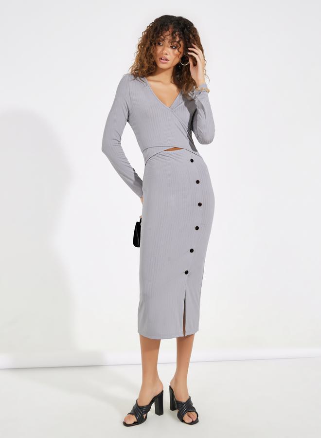 Styli Buttoned Ribbed Dress  - Image 1