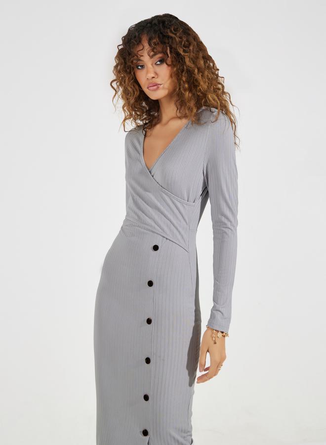 Styli Buttoned Ribbed Dress  - Image 5