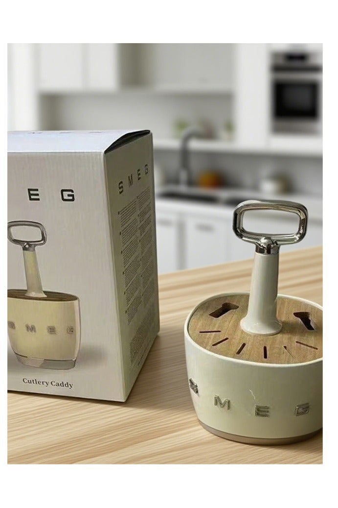 سميج مطبخ من الفولاذ المقاوم للصدأ، سكين غرفة المعيشة، شوكة وتخزين أدوات الطاوRetro stainless steel kitchen, living room knife, fork and tableware storage - cream whiteلة - كريم أبيض - Image 2