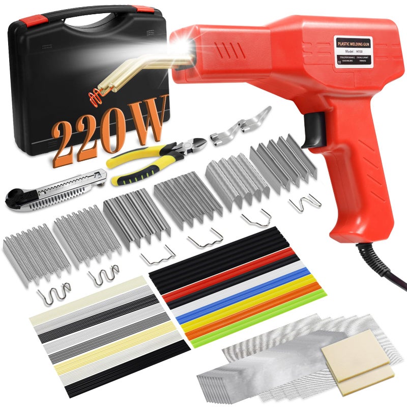 220w Plastic WelderUpgraded 2 in 1 Plastic Welding KitPlastic Repair Kit 1000pcs Hot Staples 92pcs Plastic Welding Rods for Car Bumper Plastic Crack Repair Red