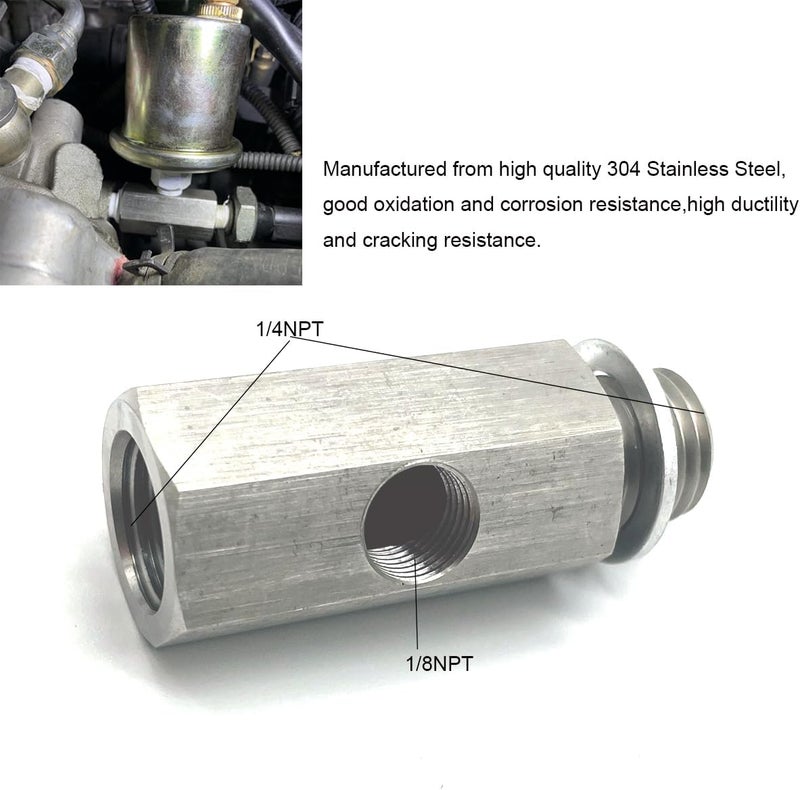 Larlansz Stainless Steel 1/4 NPT Female to 1/4 NPT Male with 1/8 NPT Port Adapter Turbo Supply Feed Line Gauge Oil Pressure Sensor Tee - Image 2