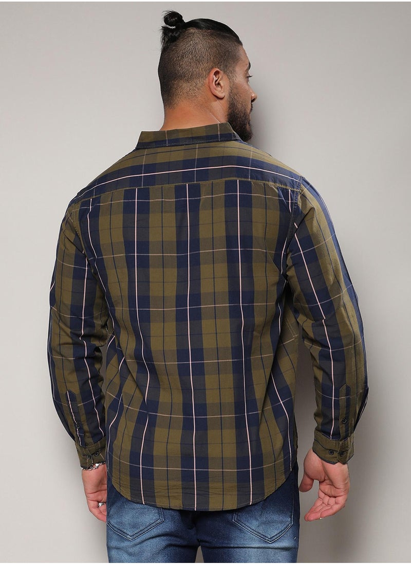 Instafab Plus Instafab Plus Men's Olive Green Tartan Plaid Shirt For Casual Wear | Spread Collar | Long Sleeve | Button Closure | Cotton Shirts Crafted With Comfort Fit For Everyday Wear  - Image 5