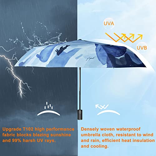 Cuby UV Sun Umbrella Compact Folding Travel Umbrella Auto Open and Close for Windproof, Rainproof & 99.9% UV Protection Parasol with Black Anti-UV Coating (Blue Whale) - Image 3