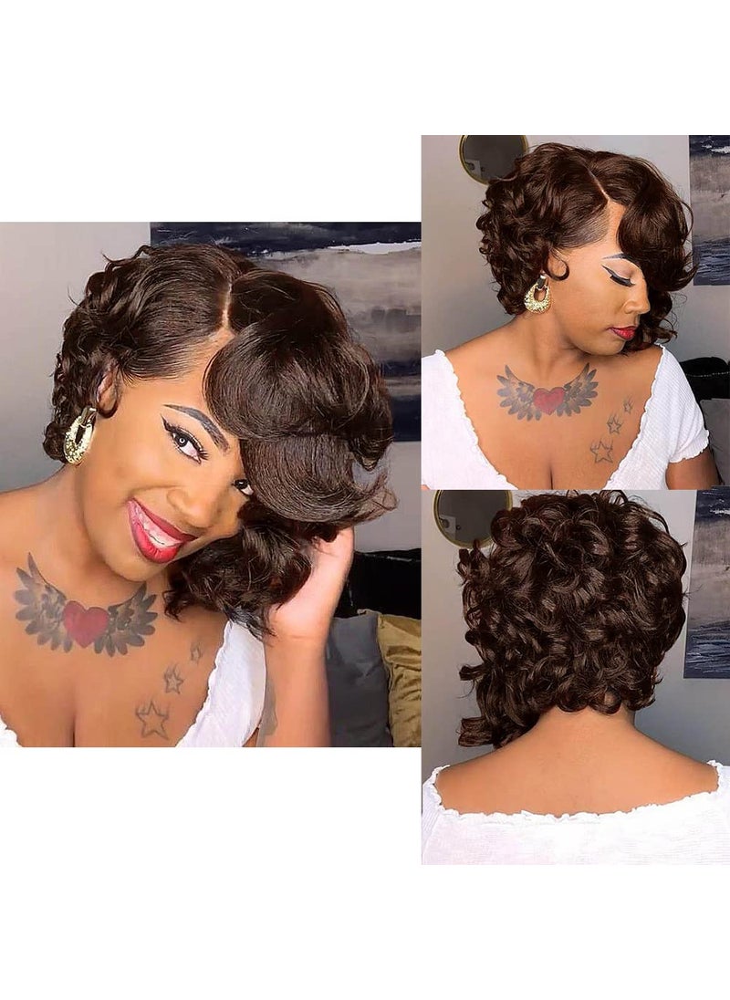 BeiSDWig Synthetic Short bob Wigs for Black Women Afro Curly Bob Hair Wigs for African American Women Natural Bob Wig Synthetic Hair X9516Brown 
