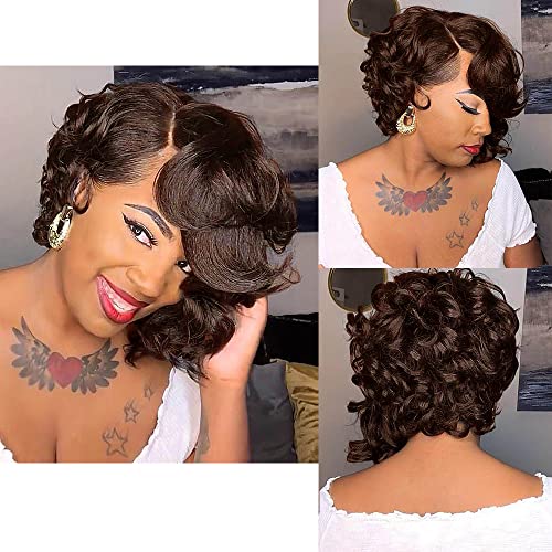 BeiSDWig Synthetic Short bob Wigs for Black Women Afro Curly Bob Hair Wigs for African American Women Natural Bob Wig Synthetic Hair (X9516-Brown) - Image 1