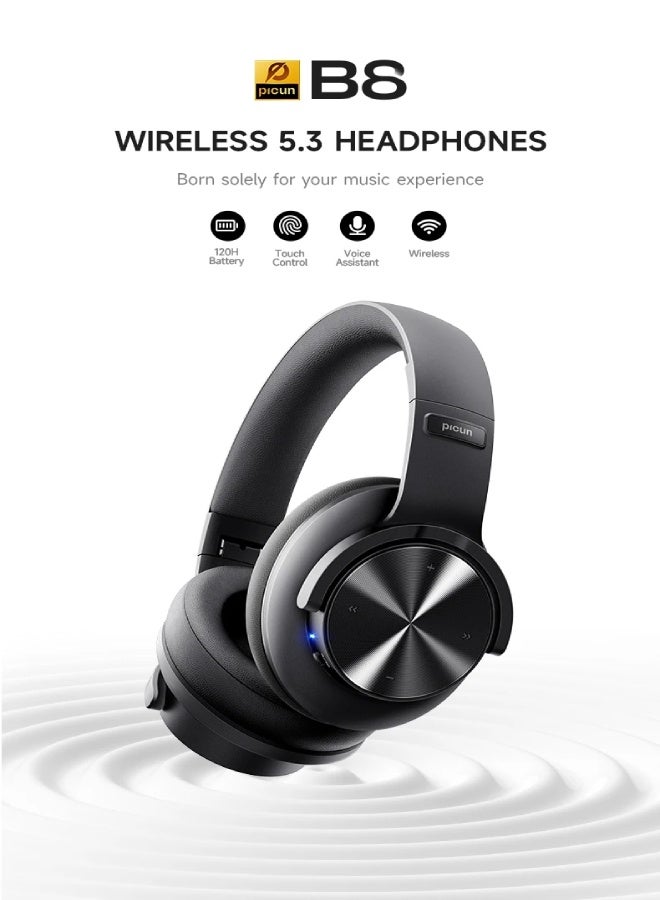 Picun B8 Wireless Bluetooth Headphones Over-Ear – 120H Playtime, 40mm HiFi Drivers, 3 EQ Modes, Bluetooth 5.3, Low Latency, Foldable Design, Built-in Mic, Hands-Free Calls , Purple - Image 3