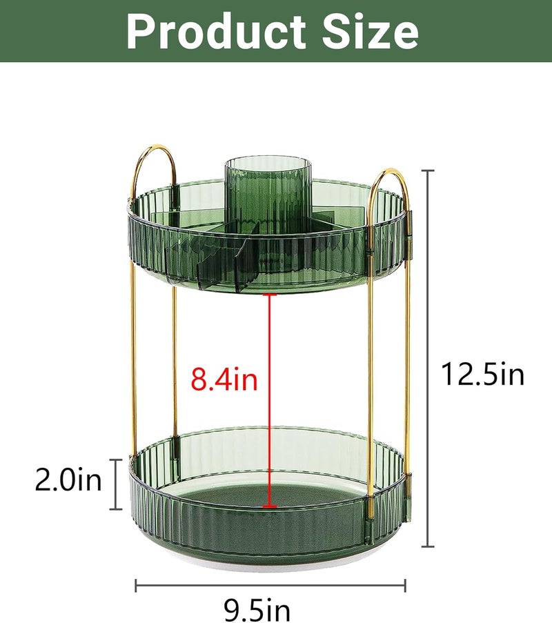 Asayuee 360 Rotating Makeup Organizer,2 Tier Large Capacity Make Up Organizers and Storage,Skincare Perfume Vanity Organizers,Bathroom Cosmetics Storage Organizer Countertop (Green) - Image 5