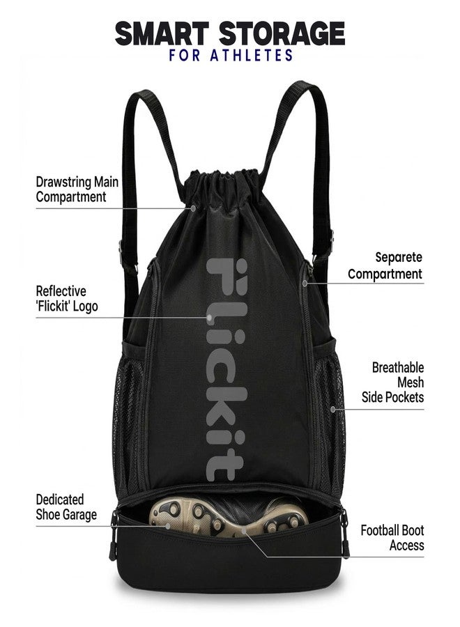 FLICKIT Pro Drawstring Sports Backpack with Shoe Compartment | Waterproof Gym & Football Bag | Mesh Side Pockets | Dual Zip Storage - Image 2