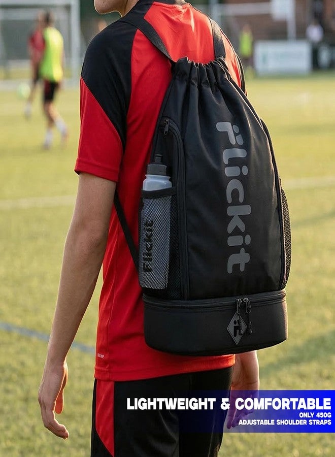 FLICKIT Pro Drawstring Sports Backpack with Shoe Compartment | Waterproof Gym & Football Bag | Mesh Side Pockets | Dual Zip Storage - Image 5