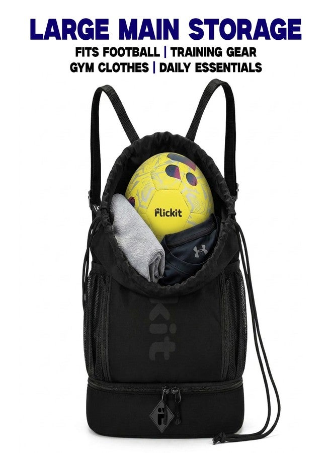 FLICKIT Pro Drawstring Sports Backpack with Shoe Compartment | Waterproof Gym & Football Bag | Mesh Side Pockets | Dual Zip Storage - Image 3