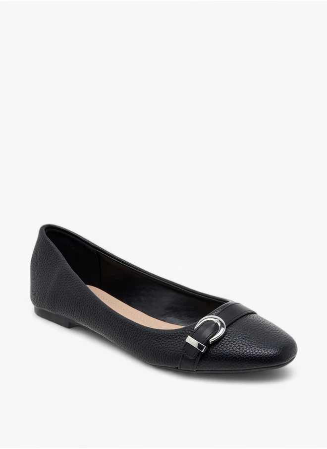 Flora Bella By Shoexpress Women's Textured Ballerina Shoes with Buckle Detail