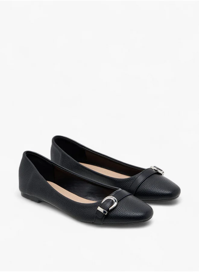 Flora Bella By Shoexpress Women's Textured Ballerina Shoes with Buckle Detail