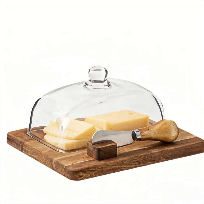 HAN SHENG Wooden Butter Dish with Glass Lid Fits East West Coast Sticks Includes Stainless Steel Knife Rustic Kitchen Countertop Decor - Image 2