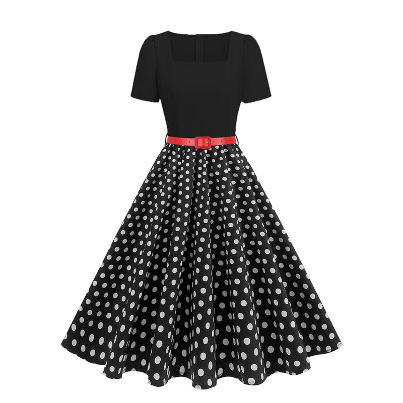 Vintage Floral Polka Dot Bow Dress - Image 3