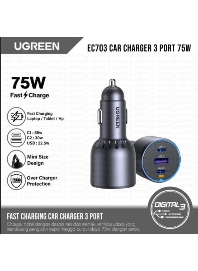 UGREEN 75W 3-Port PD2-USB Car Charger