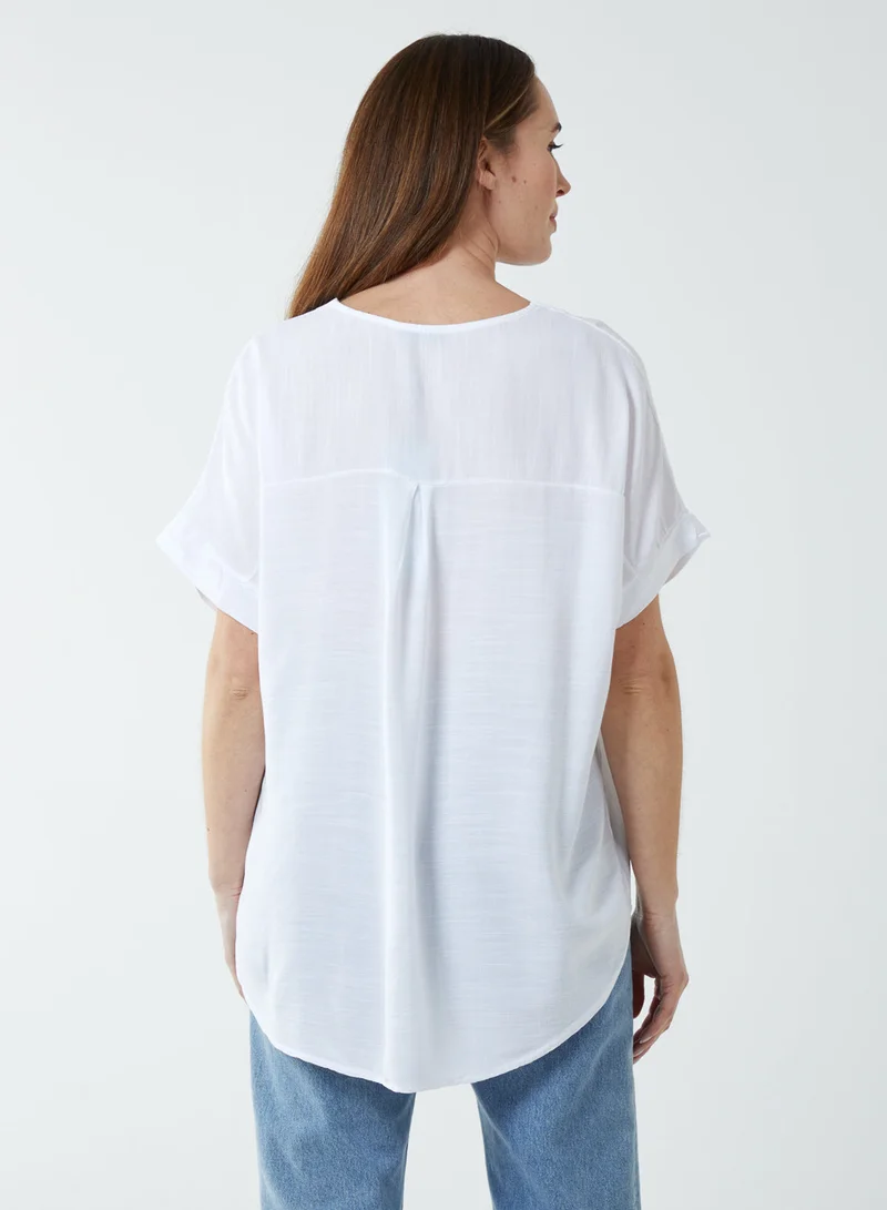 Blue Vanilla Satin Trim V Neck Top