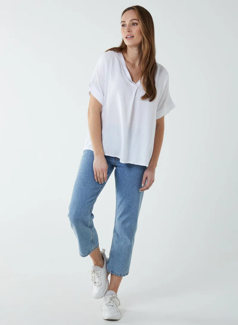 Blue Vanilla Satin Trim V Neck Top