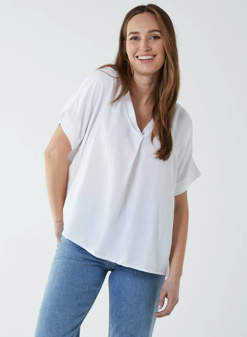 Blue Vanilla Satin Trim V Neck Top