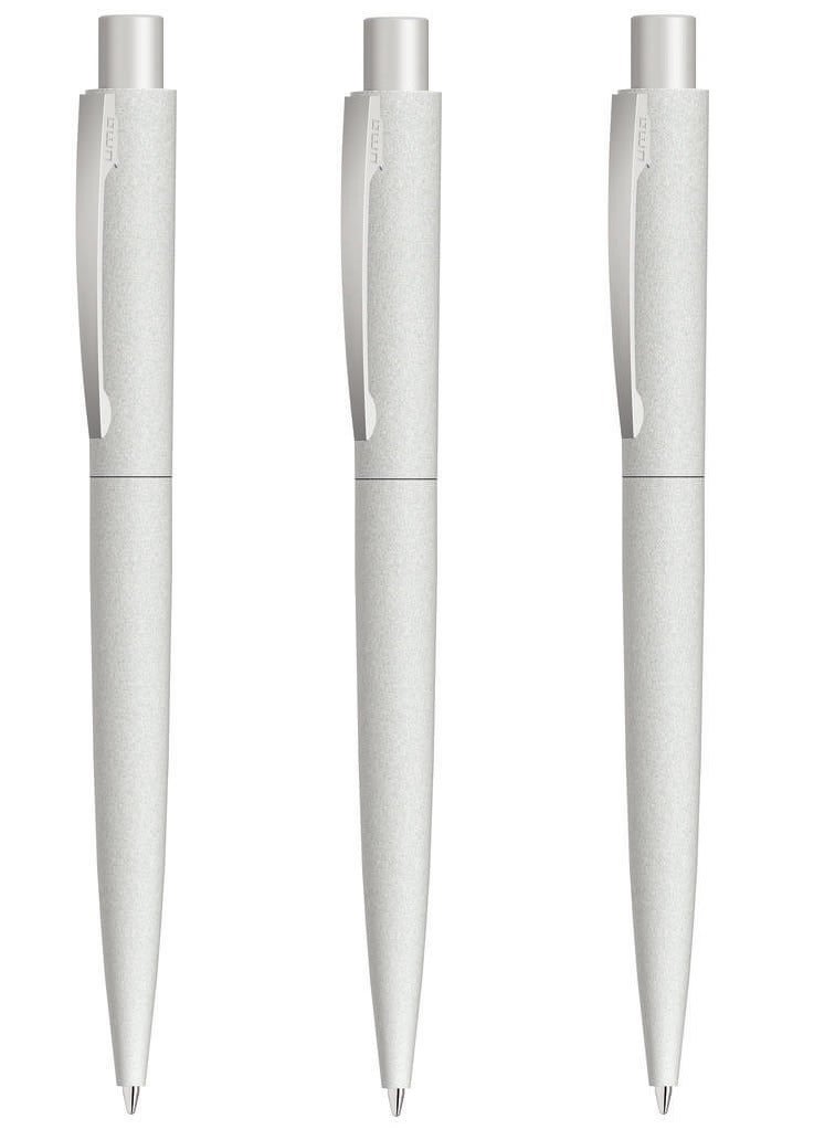 Uma Pack of 3 Retractable Metal Ballpoint Pen With Stone Look And Touch From UMA Made In Germany Light Grey - Image 1