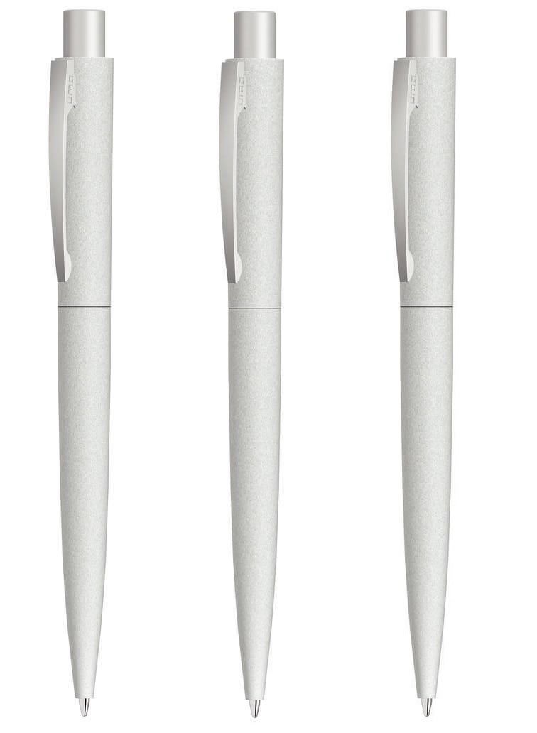 Uma Pack of 3 Retractable Metal Ballpoint Pen With Stone Look And Touch From UMA Made In Germany Light Grey - Image 1