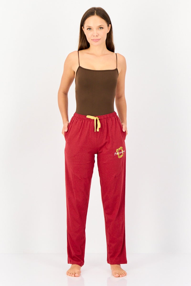 zivame Friends x Zivame Women Brand Logo Drawstring Sleepwear Pyjamas, Red - Image 3