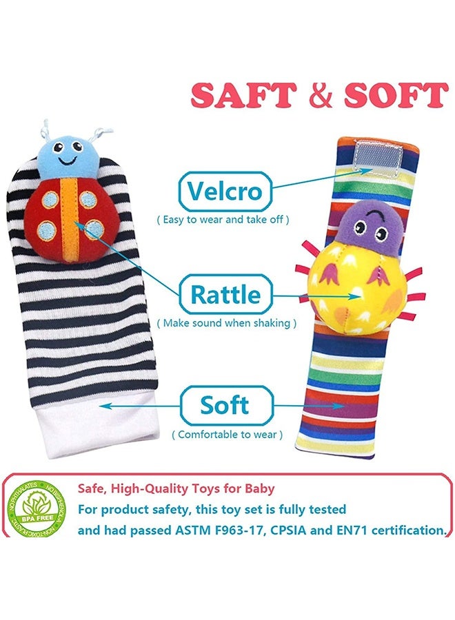 Little Treasures and Play Soft Wrist Rattle & Foot Finder Socks Set – Cotton Plush Infant Toys for Newborns 0-12 Months, Baby Shower Gifts for Boys & Girls, Hand & Feet Rattles for 3 Month Plus  - Image 4