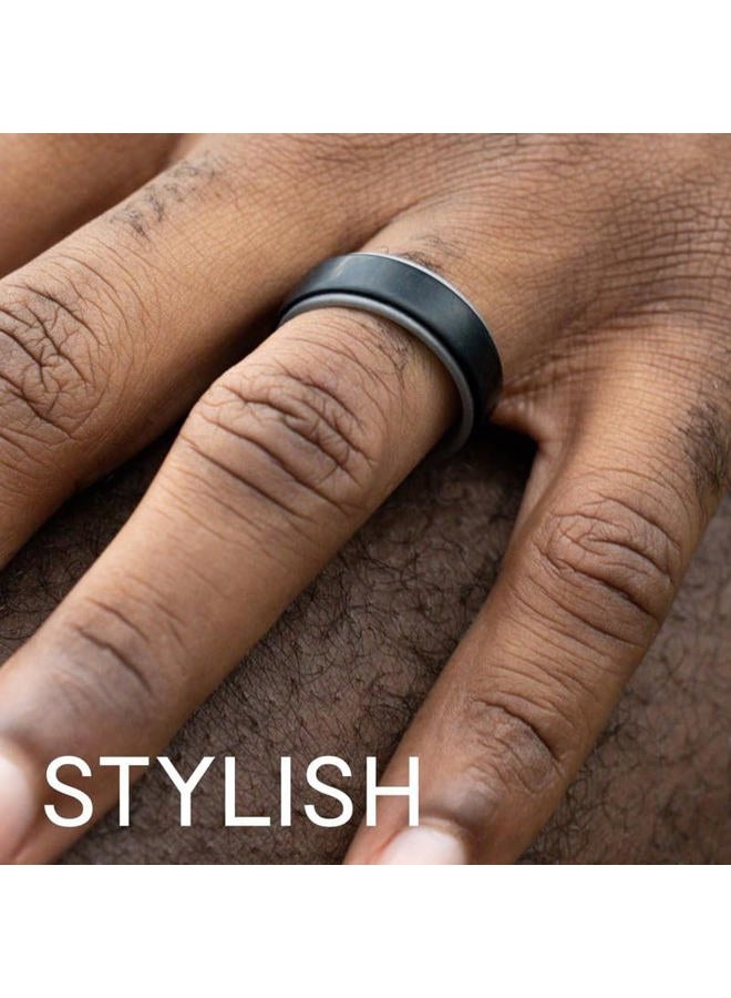 ROQ Silicone Wedding Ring for Men, Silicone Rubber Wedding Bands - Step Edge Sleek Design, 12.5-13 (22.33mm), Metal, No Gemstone - Image 3