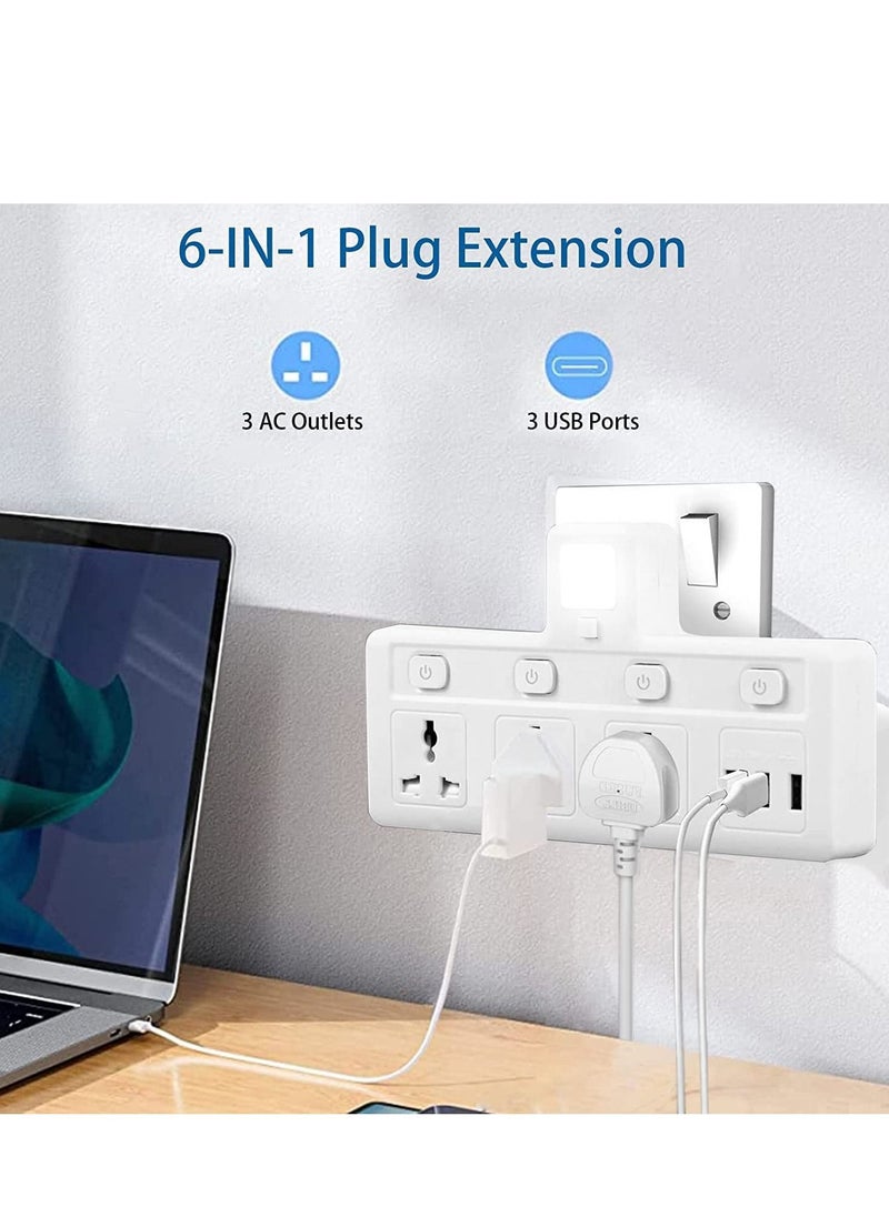 TYCOM Power Adapter Multi Plug Extension with 3 USB Night Light Extender Wall Charger Socket Multiple Electrical Outlet Adaptor Charging Station for Home Office -3 Way 3 USB Night Light  - Image 4