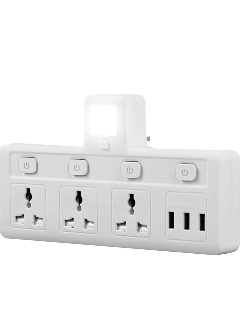 TYCOM Power Adapter Multi Plug Extension with 3 USB Night Light Extender Wall Charger Socket Multiple Electrical Outlet Adaptor Charging Station for Home Office -3 Way 3 USB Night Light  - Image 5
