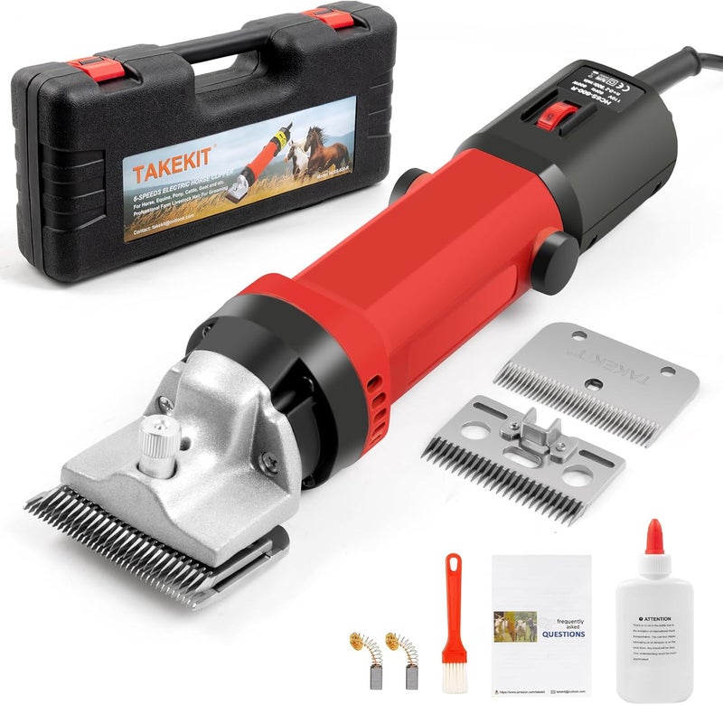TAKEKIT Horse Clippers, 600W Professional Heavy Duty Horse Body Clippers, 6-Speeds Large Livestock Clippers for Body Clipping Horse Equine Cattle and Thick Coat Animals, with One Set of Extra Blades - Image 1