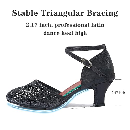 iCKER Womens Latin Dance Shoes Heeled Ballroom Salsa Tango Party Sequin Dance Shoes Black 8 - Image 2