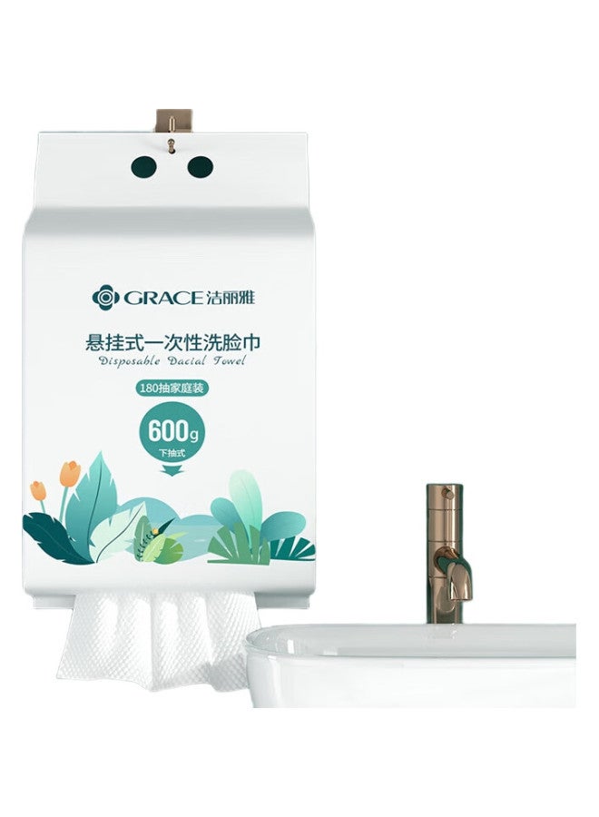 Grace مناديل تنظيف الوجه القابلة للاستخدام مرة واحدة، نسيج لؤلؤي، للاستخدام الرطب والجاف، موزع معلق، عبوة قيمة إضافية، مناديل ناعمة، 180 ورقة - Image 1